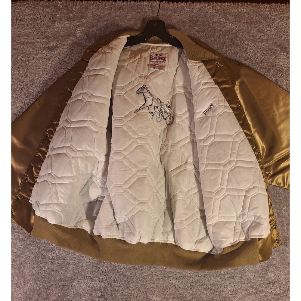 GAME Sportswear Mens Nylon Bomber Jacket XXL Harness Racing Horse Gold USA 81864 - Picture 3 of 16